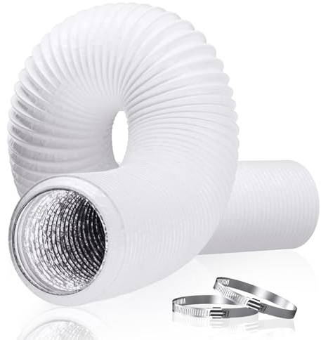 HG PLVTII Tubo Condizionatore Portatile 150mm Flessibile con 2 Fascette, 5m Tubo Scarico Aria 15 cm per Condizionatore Portatile, Cappa Cucina, Ventilazione, Bianco