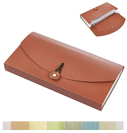 Oak-Pine 13 Pocket Receipt Folder/Expanding Coupon Currency Organizer with Label/Plastic Check Bill File Storage/Small Accordion Card Ticket Holder Wallet for Office Home (Claret)