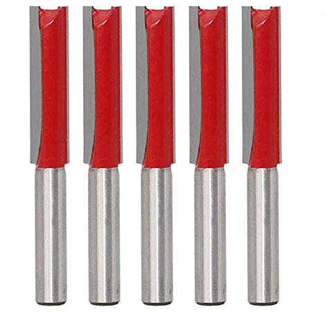 TOOLSTAR Tungsten Carbide Straight Router Bit, 1/2 Two Flute Straight Router Bits Kitchen Worktop Router Cutter for Woodworking Groove Chisel bits - 5 Pack 12.7mm x 50mm Flute Length