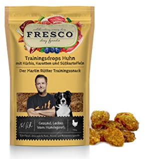 Fresco I Martin Rütter Trainingsdrops I Huhn mit Süßkartoffeln, Kürbis & Karotte I 5X 150g I für Hunde