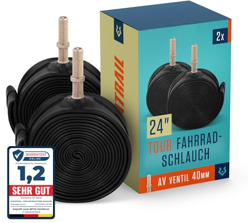 Alphatrail Fahrradschlauch Rick 24 Zoll AV Autoventil 2X Set mit Mobilitätsgarantie I Kompatible Fahrradreifen Schwalbe, Continental, Conti, Michelin, Kenda & Maxxis Fahrrad Schlauch