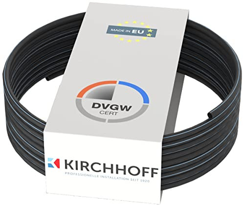 Kirchhoff Wasserleitung für Gartenbewässerung 20 mm x 100 m | PE Rohr für Sprinklersystem | Verlegerohr HDPE | DVGW | Trinkwasserleitung | Made in EU