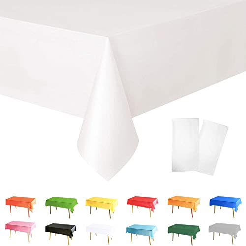 POPOYU 2Pcs White Table Cloth Table Covers,137x274cm VJ Day 80th Anniversary Party Dining Tablecovers Plastic Tablecloths for Union Jack,Wedding,Valentine's Day,Xmas,Birthday Picnic Decoration