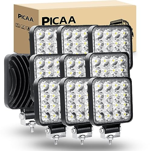 PICAA Phare de Travail LED, 10 PCS 3.3 Pouces Mini 48W Spot Projecteur LED | longue portée, Carré,Feux de Travail, 12V 24V, hors route pour Voiture 4x4 Truck ATV SUV Camion Tracteur Moto