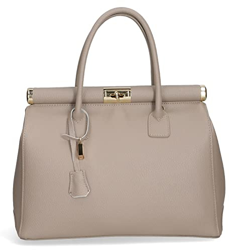Chicca Borse Borsa Donna a Mano Pelle con Tracolla Bauletto (D07 Taupe Chiaro)