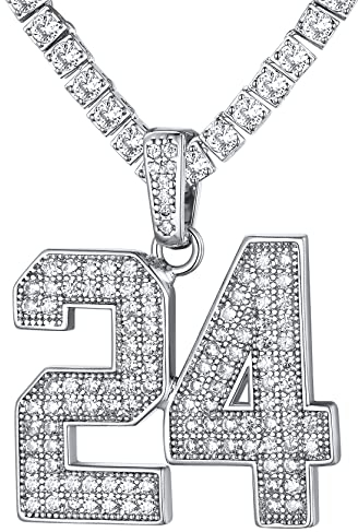 GoldChic Herren Iced Out Tenniskette mit Nummer 00-99 Kupfer Zirkonia 2 Zahlen DIY-Kombinatin 0-99 Glückszahl Engelsnummer Halskette in Silber Geschenke für Geburtstag Weihnachten