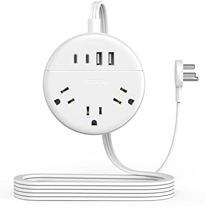 Flat Extension Cord 10 ft, NTONPOWER Flat Plug Power Strip with 3 Outlets 4 USB Ports(2 USB C),Ultra Thin Extension Cord Under Carpet, Mountable, Outlet Extender Long Cord for Home Office, Dorm Room