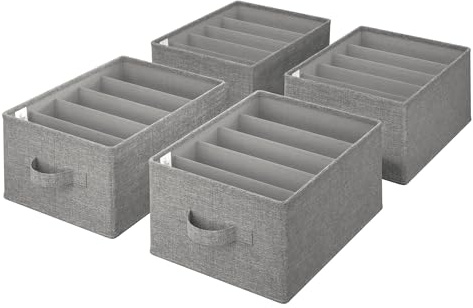 GRANNY SAYS Wardrobe Clothes Organisers, Pack of 4 Tshirt Storage Organiser Clothes Boxes for Drawers, Closet Organisers for Legging Underwear Clothing & Wardrobe, Dark Grey Storage Baskets