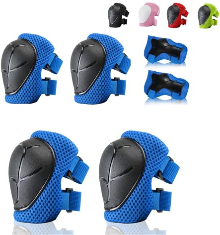 BURSUN Knee Pads for Kids Toddler Knee Pads and Elbow Pads Set Kids Protective Gear Set with Wrist Guards 3 in 1 Kids Knee Elbow Pads for Cycling Skating Bike Rollerblading Scooter, 3-14 Years