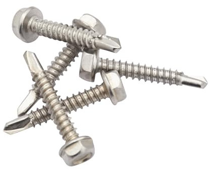 Bolt Dropper M4.2 x 25mm Stainless Self-Drilling Hex Washer Head Screws - Pack of 100 - Self Tapping Screws Metal for Ventilation Pipes, Fans, and Metal Rails - 410 Stainless Steel