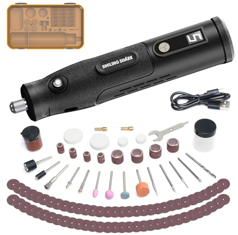 Smiling Shark Outil Rotatif, Kit Outils Rotatif Sans Fil Électrique Multifonction 5 Vitesse Variable 10000-30000 RPM Avec 110 Pièces Accessoires Pour Découper Ponçage Travail du Bois Meulage Polissage