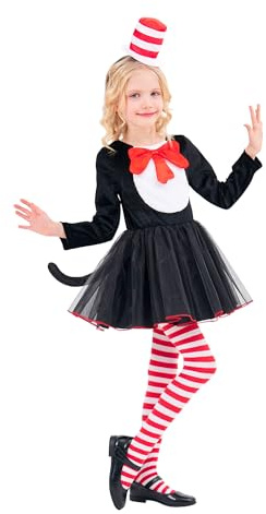 CosExpress World Book Day Costumes for Girls Cat Costumes for Kids Fancy Dress Up for Kids Story Book Character Costumes World Book Day Outfits Ideas 7-8Y