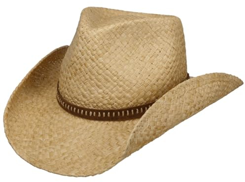Stetson Fair Oaks Western Strohhut - Naturfarbener Hut - Raffiahut mit Ledergarniturband - Sommerhut - Damen und Herren - Frühjahr/Sommer Natur L (58-59 cm)