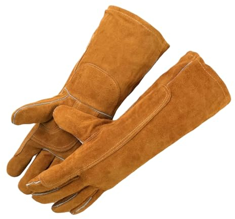 Disnace Welding Gloves, 14 Heat/Fire Resistant Gloves, Leather Forge Welding Gloves, Heavy Duty Fireside Gloves, Premium Split Leather, for BBQ, Fireplace, Welders, Heavy-duty, Oven, Grill