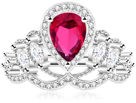 Tobestu Anillos de corona de princesa chapados en platino con circonita cúbica retro en forma de lágrima para mujer, adecuados para fiestas, cumpleaños o compromiso, YA4666, Piedra, Zirconia cúbica