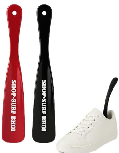 SHOPSURF BHOI Shoe Horn Flexible Strong Plastic Shoe Horn (2 Pcs) Comfortable & Slim Shape Shoe Horns Perfect for Taking Boots on and Off Ideal for Men Women Kids & Seniors (RED & BLACK 22CM)
