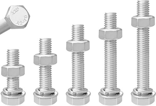 Stainless Steel Hex Head Nut & Bolt Sets, 30 Sets of Hex Bolts with Nuts and Washers