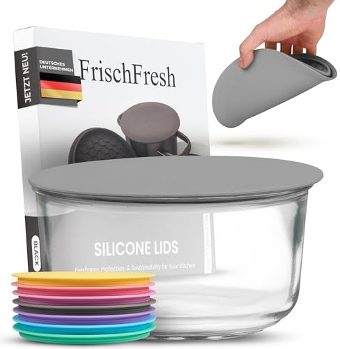 FrischFresh 20cm gris, tapa flexible, hermética, base para ollas y cuencos, sellado al aire y luz, ahorra espacio, duradera, apta microondas, sin BPA, -40°C +200°C