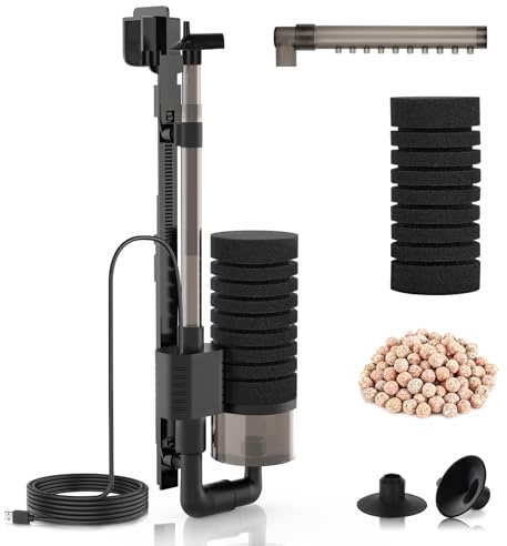 hygger Electric Sponge Filter, Power USB Ultra Silencieuse Filtre Interieur Aquarium, Submersible Fish Tank Filter with Filtered Ceramic Balls for up to 75L Breeding Fry Betta Shrimp Aquariums (S)