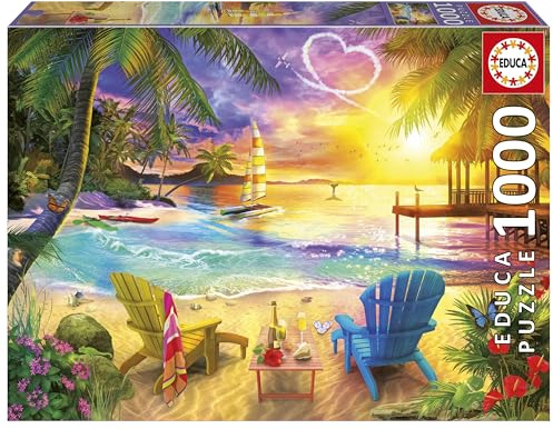 Educa - Puzzle 1000 pezzi Spiaggia dell'amore | Puzzle paesaggi romantici | Misura 68x48 cm | Include colla Fix | Per adulti 14+ (20255)