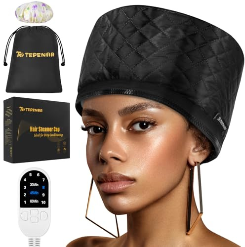 Heizkappe Heizhaube für Tiefenpflegemittel: Upgraded Wärmekappe mit 10-Stufen Schnellaufheizung & 3 Zeiteinstellungen für Natürliches Haar, Tragbare Thermo-Dampfhaube für Spa, Salon, Zuhause(Schwarz)
