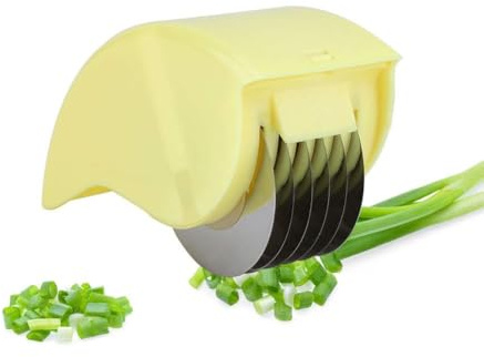 Nikou Cortador de Perejil, Rodillo Picadora de Hierbas con 6 Cuchillas, Cortador de Hierbas Manual para Cortador de Verduras de Acero Inoxidable, para Cilantro de Cebolla (Amarillo)