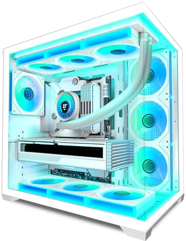 PCZZOI PC CASE 7 ARGB Fans Pre-Installed, Mid Tower ATX PC Case with Panoramic Tempered Glass, Gaming Computer Case,360MM RAD Support,White,K4