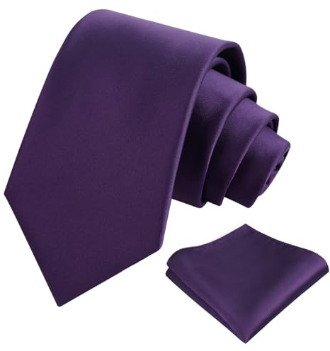 Alizeal Män 8 cm enfärgad slips och knubbig klassisk business formell slips med ficknäsduk set, 140A-mörklila, en storlek