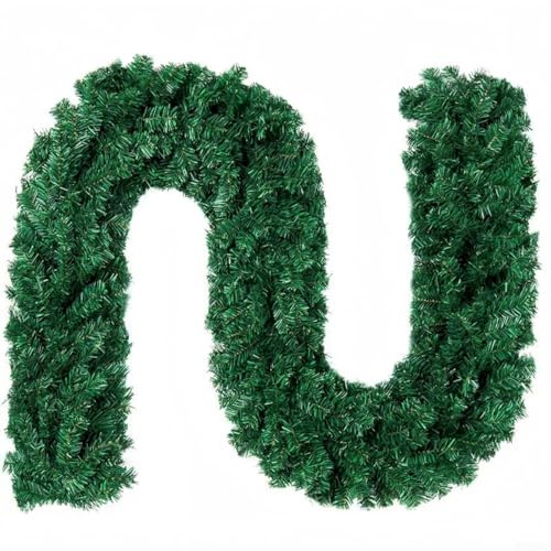 Guirlande de Noël artificielle de 270 cm avec lames en PVC vert pour les vacances, longue guirlande de Noël flexible pour maison, jardin, fête de mariage, couronne de porte festive (A)