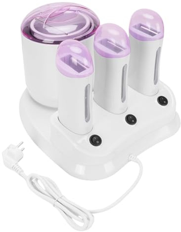 GEERYZHE Kit Chauffe-Cire 4 en 1 avec 3 Cartouches de Cire Chauffantes avec Bouton de Température Réglable, Couvercle Transparent, Pot Intérieur Amovible pour Usage Domestique (Prise UE 220V)