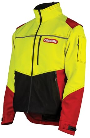 Oregon Protect Pro Varseljacka, Reflekterande, Vattentålig, Allväders, Stretchmaterial, Professionell Kvalitet för Användning av Motordrivna Verktyg, Skogs- och Friluftsarbete, Röd/Gul, Storlek 2XL