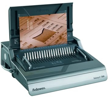Fellowes Galaxy-E Binding Machine for Large Offices - 21-Hole, 500 Sheet Electric Paper Punch Comb Binder Machine with Starter Kit 20 Comb Bindings - Ideal for Large Office Use - Black/Silver