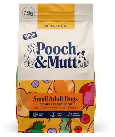 Pooch & Mutt - Adult Minis Superfood Complete Dry Dog Food Grain Free (Small Sized Kibble), for Small Dogs, Chicken, 7.5kg (packaging may vary)