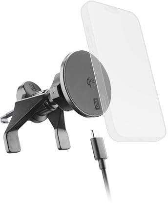 cellularline Freeze mag Soporte para Coche con refrigeración y Carga inalámbrica magnética Qi2 hasta 15W, instalación en Parabrisas o Rejillas, mag Ring Incluido, Compatible con móviles Qi2