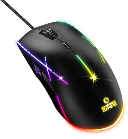 EMPIRE GAMING - X-Blades Ratón Gamer con Cable - Ambidiestro - Retroiluminación LED RGB - Ergonómico - 6400 dpi 1000Hz - 7 Botones programables - Software Incluido