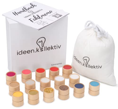 ideen.kollektiv Oberflächen Fühlmemo Tastmemory aus Holz mit 16 verschiedenen Oberflächen Gesellschaftsspiel zur Förderung des Tastsinns