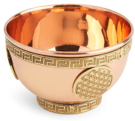 NKlaus Ø 8 cm Räucherschale Blume des Lebens aus Kupfer Weihrauchschale Kupferschale 39138