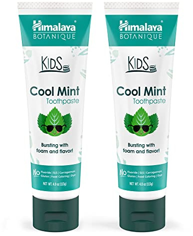 Himalaya Botanique Kids Toothpaste, Herbal, Cool Mint Flavor, Fights Plaque, Fluoride & SLS Free, Gentle, No Artificial Colors, Gluten & Cruelty Free, Vegan, Foaming, 4 Oz, 2 Pack