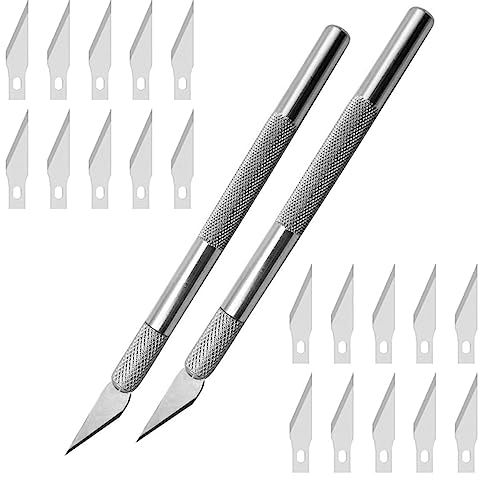 Yoezuo 2 Stück Skalpell Set Precision Carving Craft Messer Set mit 20 Stück Ersatzklingen DIY Schnitzmesser Bastelmesser skalpell Cutter klingen Cuttermesser Profi Hobbymesser Schnitzmesser Caving