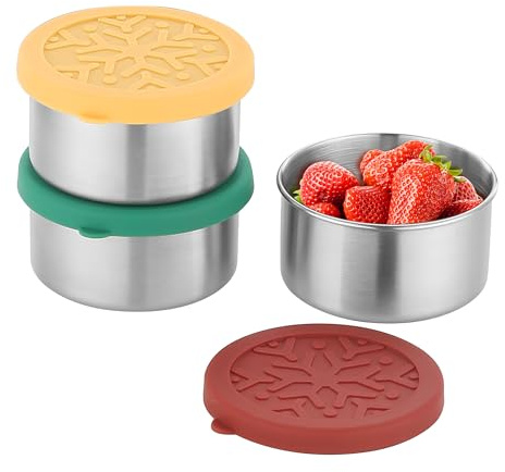 nicelock Snackbox Kinder, 3 x 220 ml snackbox Edelstahl kleine edelstahldosen mit deckel, für Babynahrung, Mini-Töpfe, Entwöhnungstöpfe, Salat, Dressing Gewürzbehälter, Mini Aufbewahrungsbox, BPA-frei