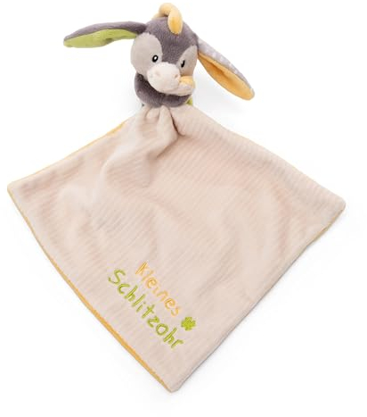 NICI Schmusetuch Baby 22 x 22 cm mit Kuscheltier Esel - Flauschiges Schnuffeltuch für Mädchen & Jungen, Baby Geschenk zur Geburt, Mit gesticktem Schriftzug Kleines Schlitzohr - 49751