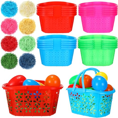 Maxcheck 20 Pcs Plastic Easter Baskets bulk Mini Easter Baskets Bag with Handles 160g Easter Grass Stuffers for Easter Egg Hunt Party Favor