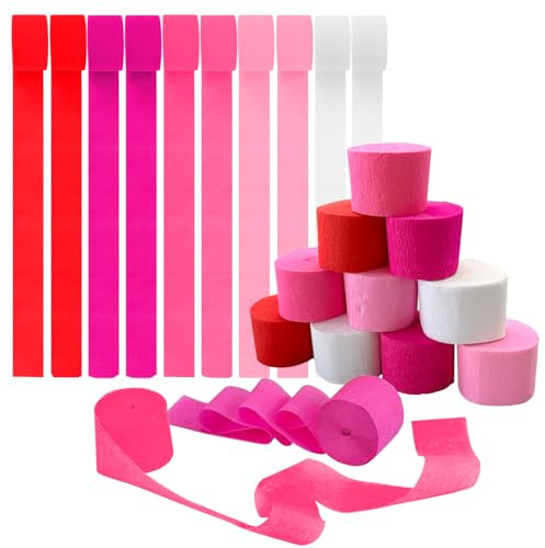 10 Rolls Crepe Paper Streamers Hanging Rainbow Streamers 5 Color Crepe Paper Rolls Streamers White Red Rose Crepe Roll Curtain Backdrop Hanging Tassels Festival Party Decor