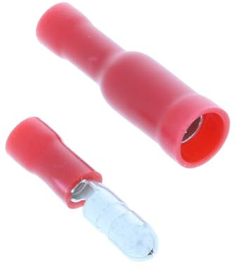 227s 100x Bullet Connector Insulated Crimp Terminals for Electrical & Audio Wiring, Cables or Wire - 50x Female and 50 x Male (Red 4mm Bullet Diameter (0.5 mm² to 1.5 mm²))