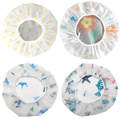 VAEIORP 4 pcs Bonnet De Douche Bonnet de Bain élastiques Chapeau Réutilisables avec Des Bandes Élastiques Pour Femmes Filles Douche