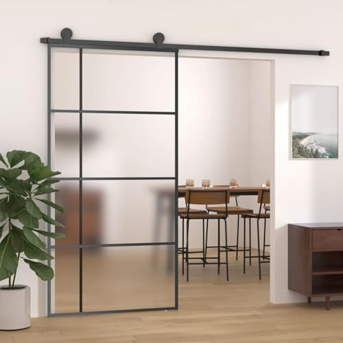 Homgoday Casa Mobilia Porta Scorrevole in Vetro ESG e Alluminio 102,5x205 cm Nera, Porta Scorrevole Interna, Porte da Interno, Porte Scorrevoli Esterno/Interno