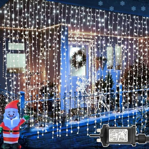 yowin Curtain Lights 300 LED 3m x 3m Plug in Christmas Curtain Fairy Lights with Timer, 8 Modes, Waterproof Connectable Wall Fairy Light for Bedroom Xmas Party Indoor Outdoor Decorations - White
