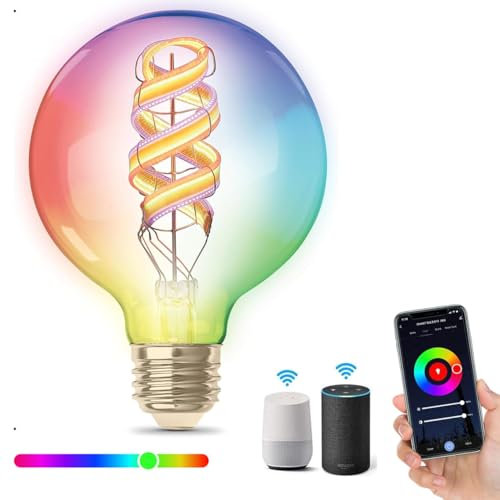Wiby Lampadine Alexa Inteligente WiFi,Dimmerabile Lampadina SmartLED 4.9W,Funziona con Alexa, l'app e G00gle Home, RGBWW Dimmerabile 1800K Multicolore,180LM Sfera 360°,1 Pezzi