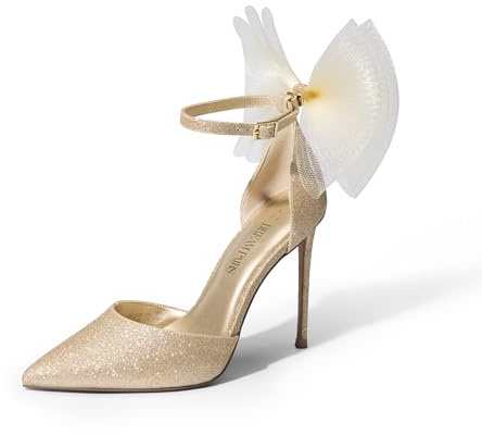 DREAM PAIRS Zapatos de tacón Alto para Mujer con Tiras y Punta Cerrada, Oro-Brillo, 39 EU