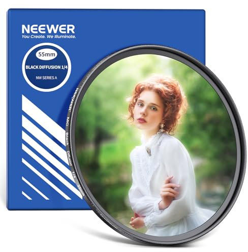 Neewer 55mm Black Diffusion 1/4 Filter Dreamy Soft Cinematic Effect Filter Ultra Slim Water Repellent Scratch Resistant Optical Glass Multiple Nano Coatings for Video/Vlog/Portrait Photography